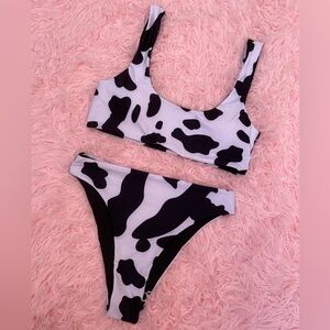 Cow Print High-Wasted Two-Piece Bikini - Rave / Festival Outfit | Small S